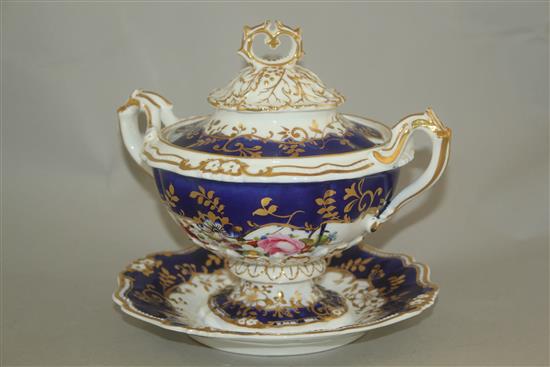 A Ridgway sauce tureen, cover and integral stand, and a Derby King Street works dessert dish, 19th century, 23.5cm